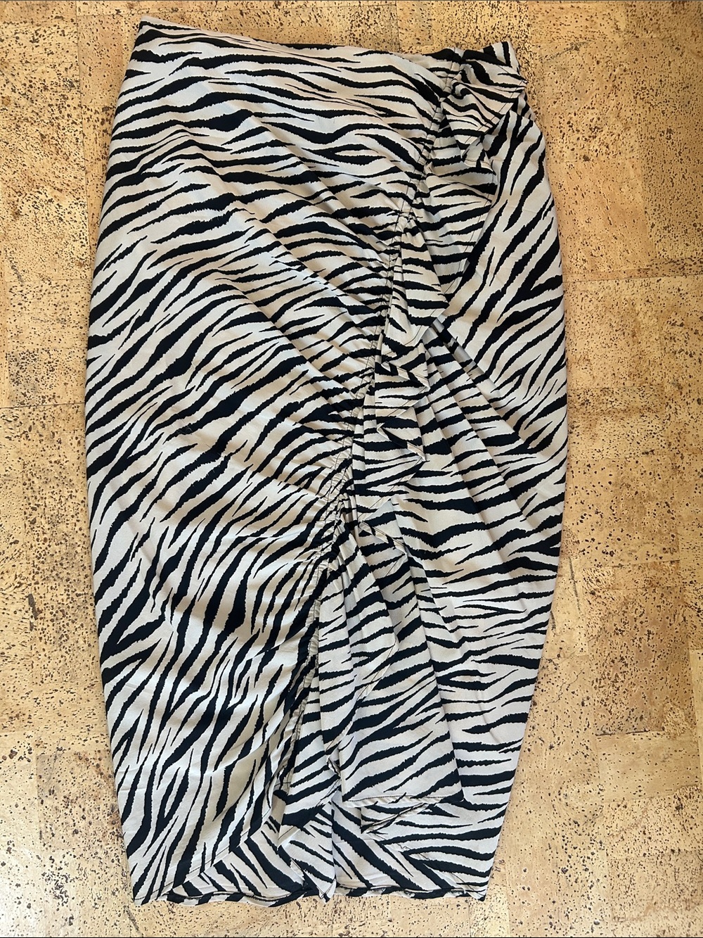 A.L.C. Silk Zebra-Print Skirt with Ruffle Detail